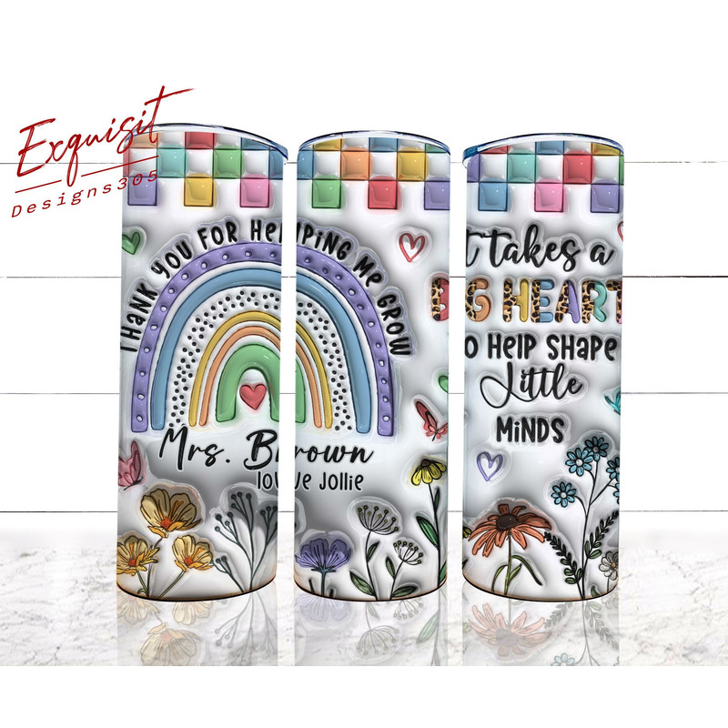 Personalized 3D Inflated Teacher Tumbler, Custom Name Teacher Tumbler, 20oz Skinny Tumbler, Teacher Life, Teacher Gift, Png Instant Download.jpg