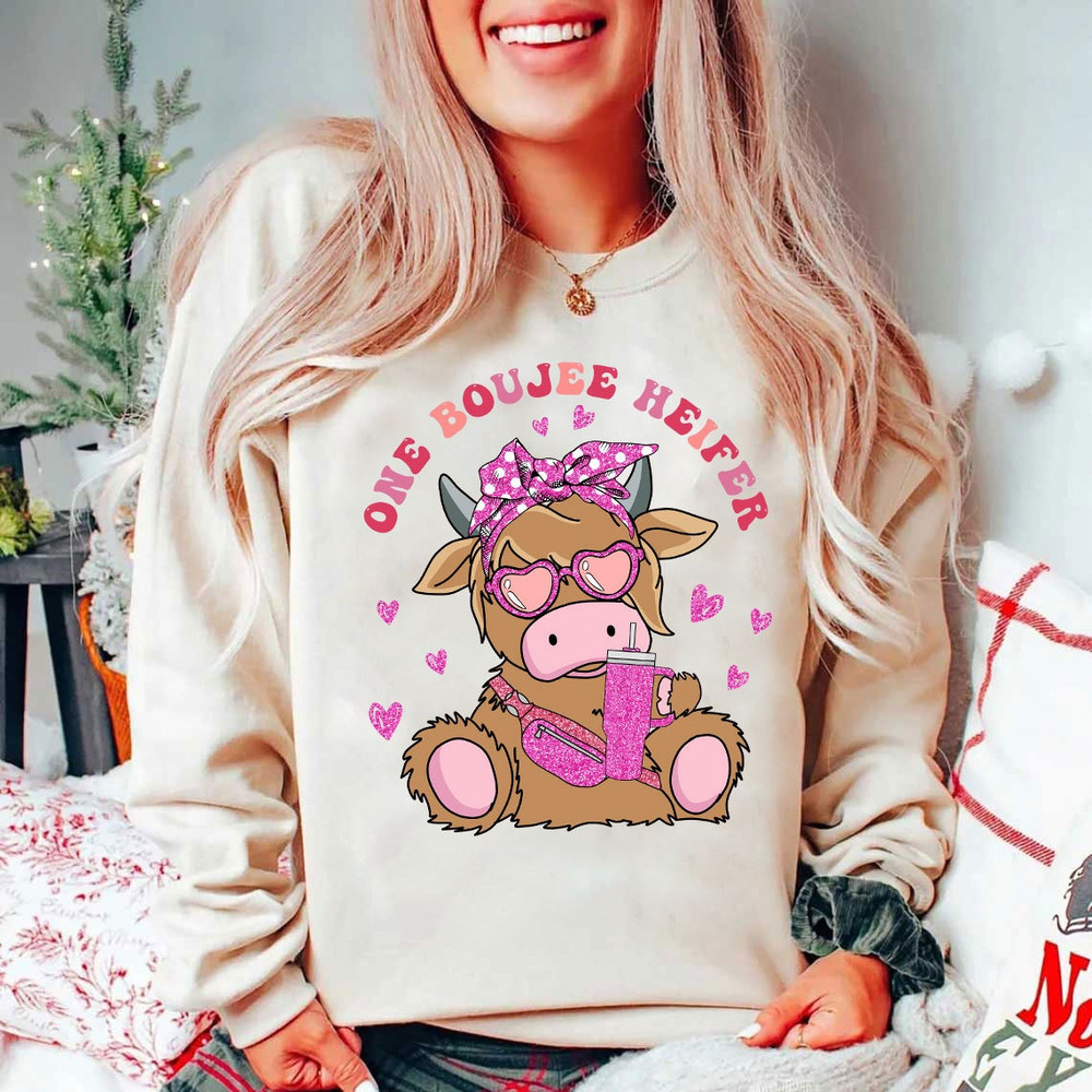 One Boujee Heifer Highland Cow Stanley Inspired Belt Bag PNG, Valentine Day Western Country Png, Love Cow Valentines Day, Instant Download.jpg
