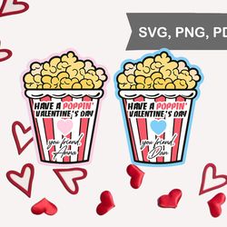 Valentine Popcorn Stickers for Kids School Exchange SVG, Poppin Valentine Labels Valentines Day Png, Gifts for Children,