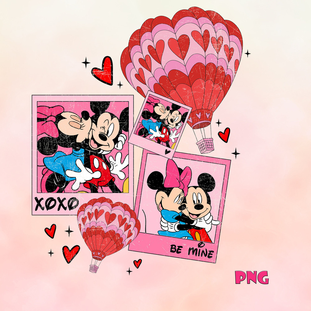 Mickey Minnie Mouse Couple Png, Happy Valentine's Day 2024 Png, Magical Heart Valentines Png, xoxo Hot Air Balloon PNG.jpg