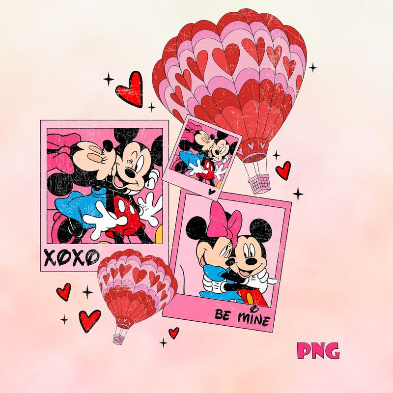 Mickey Minnie Mouse Couple Png, Happy Valentine's Day 2024 Png, Magical Heart Valentines Png, xoxo Hot Air Balloon PNG.jpg