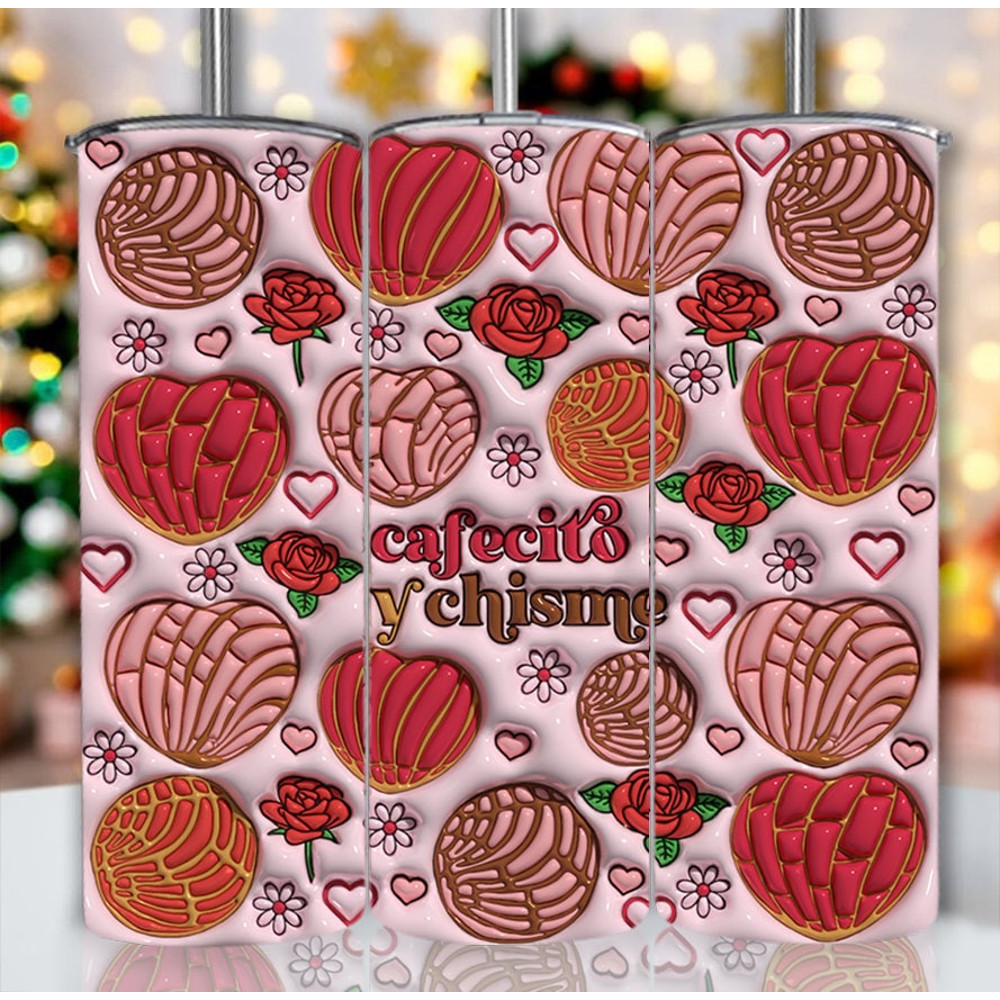 3D Cafecito y Chisme Valentine's Day Inflated Tumbler Wrap, Concha Valentine's Day Puffy Tumbler PNG, 3d Candy Valentines, Mexican Valentine 1.jpg