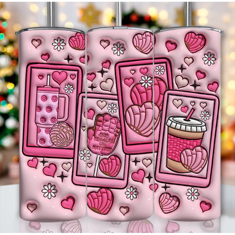 3D Cafecito y Chisme Valentine's Day Inflated Tumbler Wrap, Concha Valentine's Day Puffy Tumbler PNG, 3d Candy Valentines, Mexican Valentine.jpg
