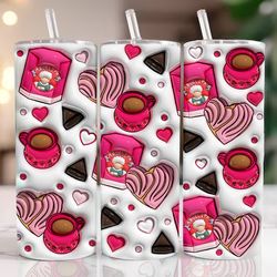 3d cafecito y chisme valentines day inflated tumbler wrap, heart concha valentines day puffy tumbler, candy valentines,