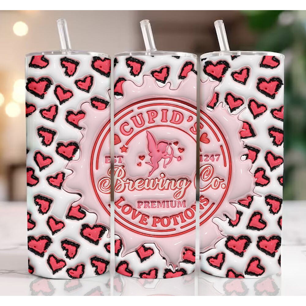 3D Cupid's Brewing Co Love Potion Inflated Tumbler Wrap, Valentine Puffy 20oz Tumbler Wrap, Valentine Hearts Puffy, XOXO Leopard Puffy.jpg