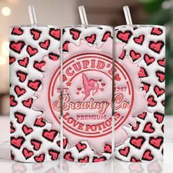 3d cupids brewing co love potion inflated tumbler wrap, valentine puffy 20oz tumbler wrap, valentine hearts puffy, xoxo
