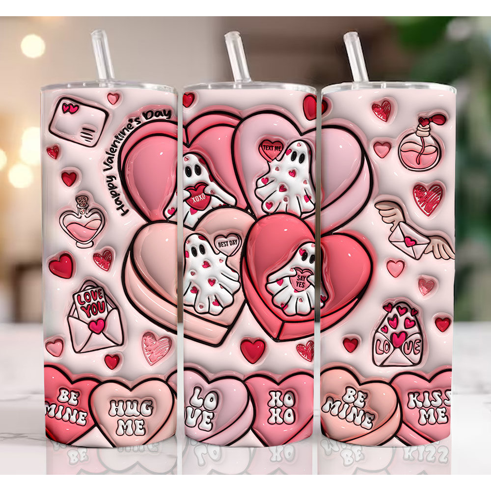 3D Ghost Valentine Conversation Hearts Inflated Tumbler Wrap, Ghost Spooky Puffy Valentine's Day,XOXO Valentine, Be My Boo Puffy Tumbler 1.jpg