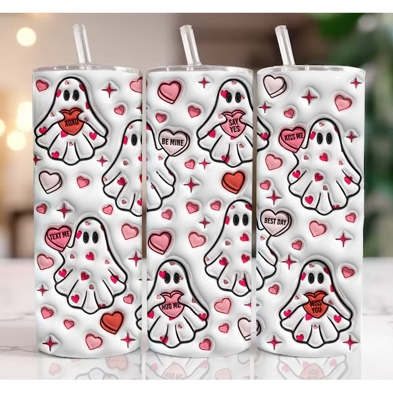 3D Heart Ghost Spooky Valentine's Day Inflated Tumbler Wrap, Valentine Conversation Hearts Puffy, XOXO Valentine, Valentine's Day Puff.jpg