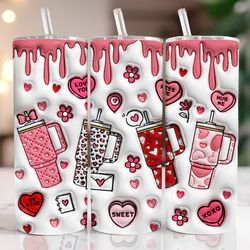 3d retro obsessive cup disorder valentines day inflated tumbler wrap, valentines candy heart puffy tumbler sublimation,