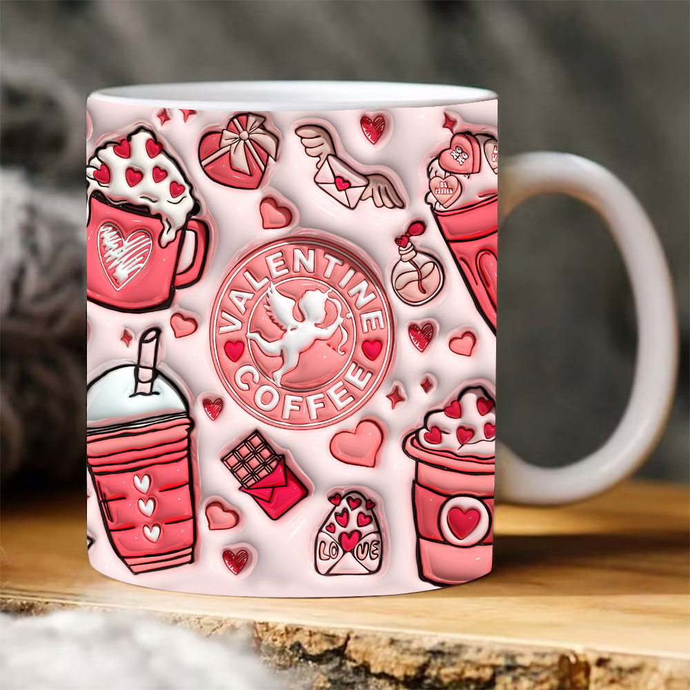 3D Valentine Coffee Inflated Mug Wrap, Valentines Coffee Puffy Mug Sublimation Design, Cupid Vibes, Valentines Day Puffy Tumbler.jpg