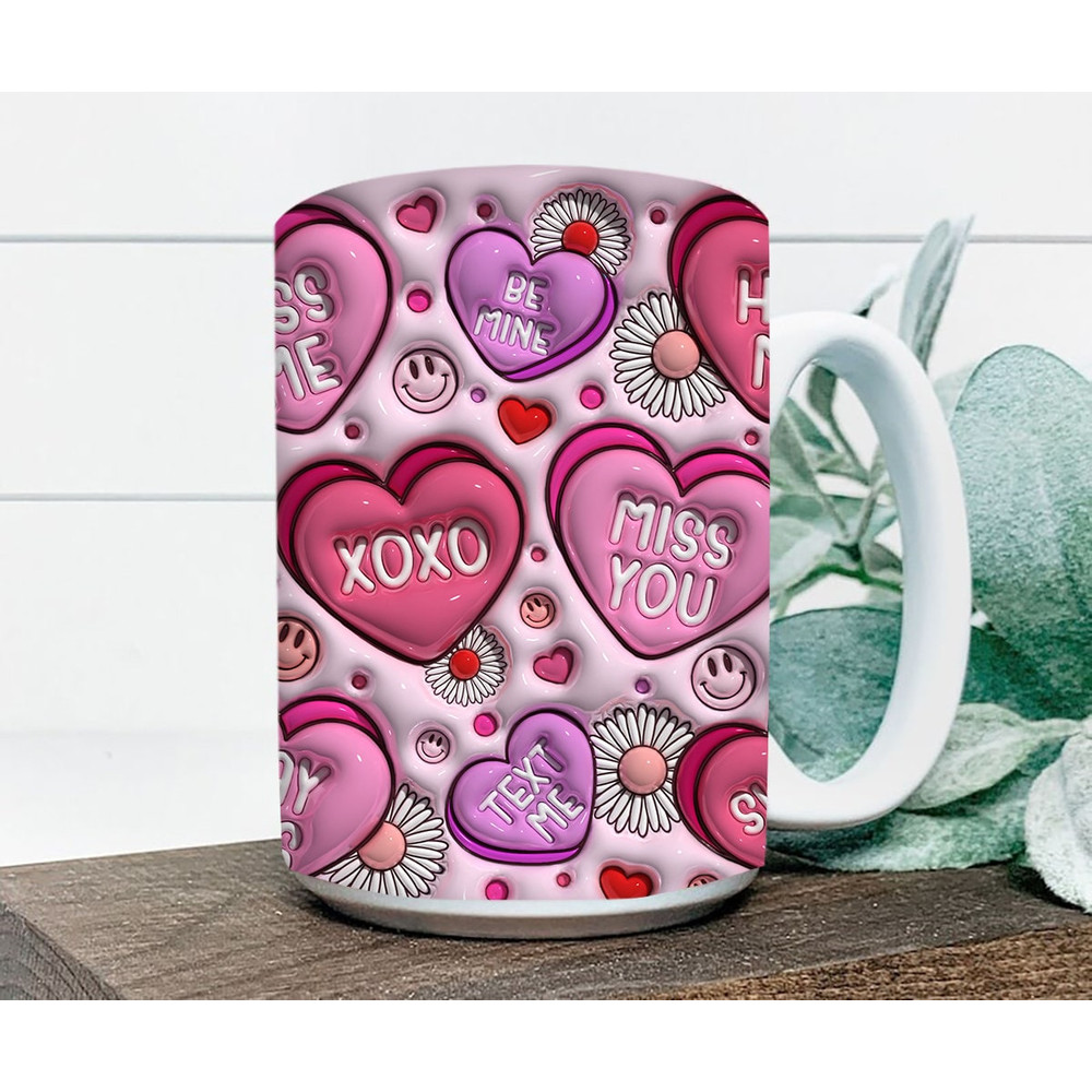 3D Valentine Conversation Hearts Inflated Mug Wrap, Valentine's Day Puffy 11oz 15oz Mug Sublimation,Valentines Day Heart, Smiley Face XOXO.jpg