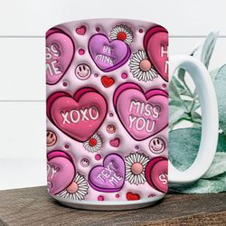 3d valentine conversation hearts inflated mug wrap, valentines day puffy 11oz 15oz mug sublimation,valentines day heart,