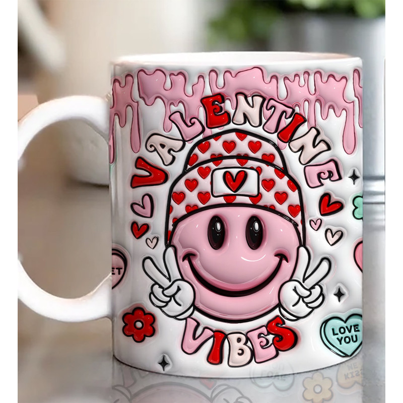3D Valentine Vibes Inflated Tumbler Wrap, Valentine's Day Puff Tumbler Sublimation PNG, Smiley Face Puffy, Valentines Conversation Hearts.jpg