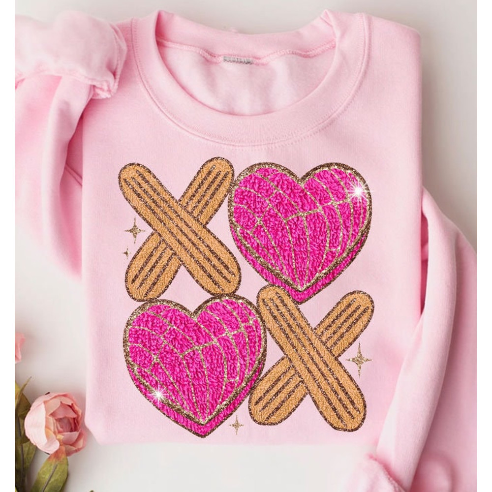 Glitter XOXO Conchas Valentine's Day Png Sublimation Design, Chenille Patch Png, Valentines Png, Mexican Valentines Png, Concha Heart Png.jpg