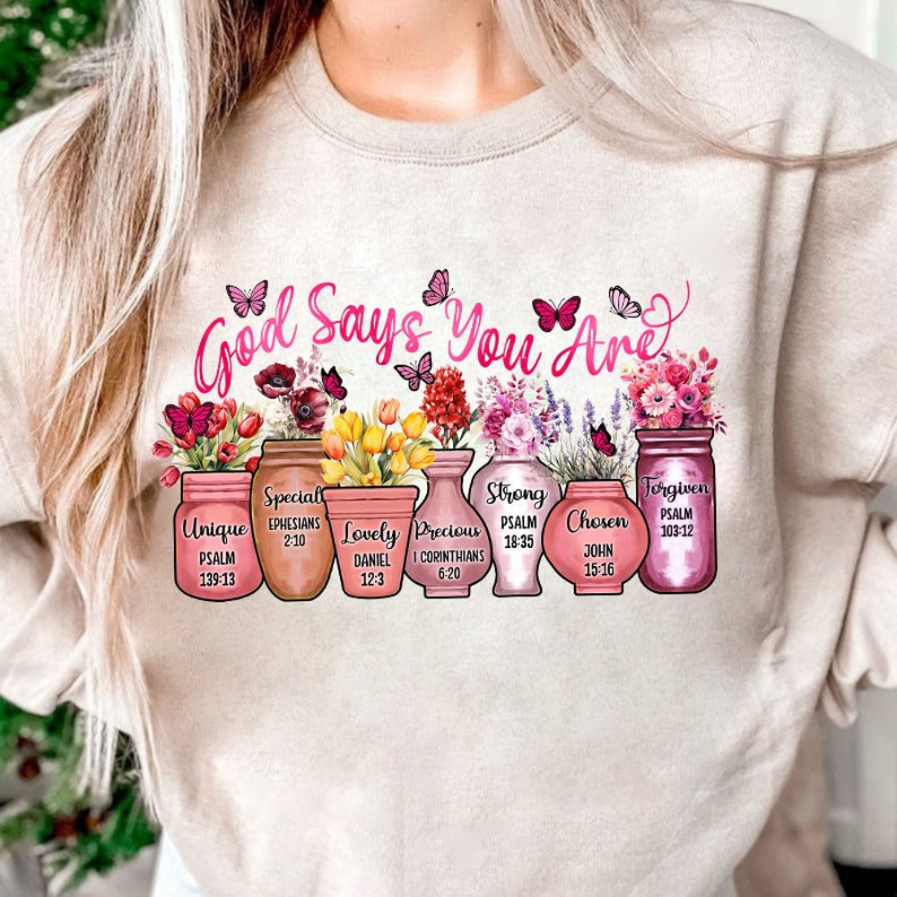 God Says You Are Unique PNG Sublimation Design Download, Valentine Christian Png, Bible Verse png, Floral png design, Valentine download.jpg