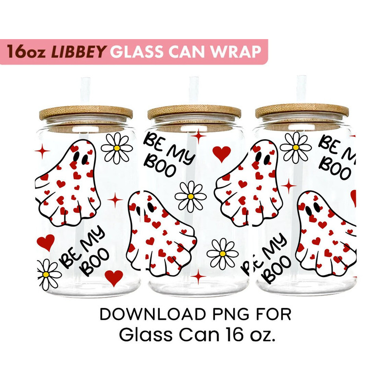 Heart Ghost Spooky Valentine's Day 16oz Glass Can Png, Valentine Conversation Heart Glass Can,Valentines Day Sublimation, Valentines Boo Png 1.jpg