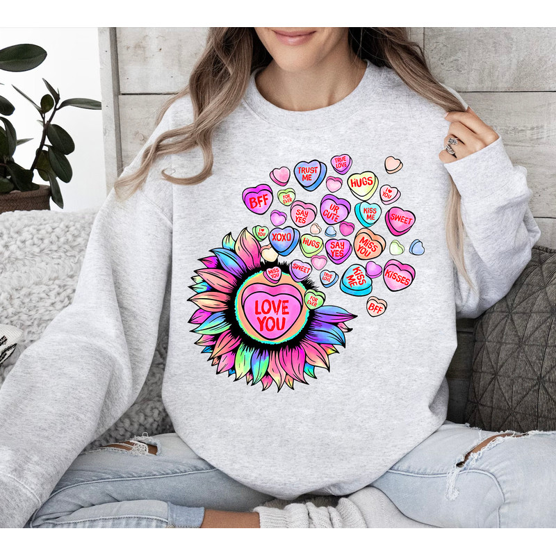 Love You Sunflower Shirt Png, Valentines Day PNG, Conversation Hearts Valentine PNG Sublimation Design, Digital Download, Retro Love Heart.jpg