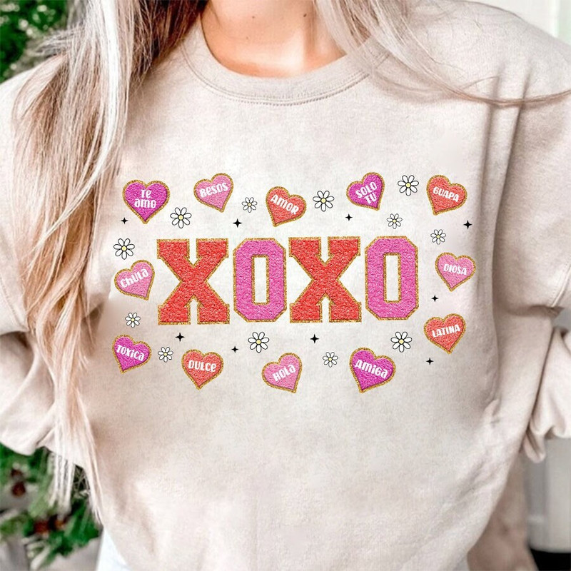 Spanish Valentine Png, XOXO Chenillie Patch, Conversation Hearts Valentine Png, Valentine's Day Sublimation Png, Lover Png, Heart XOXO.jpg