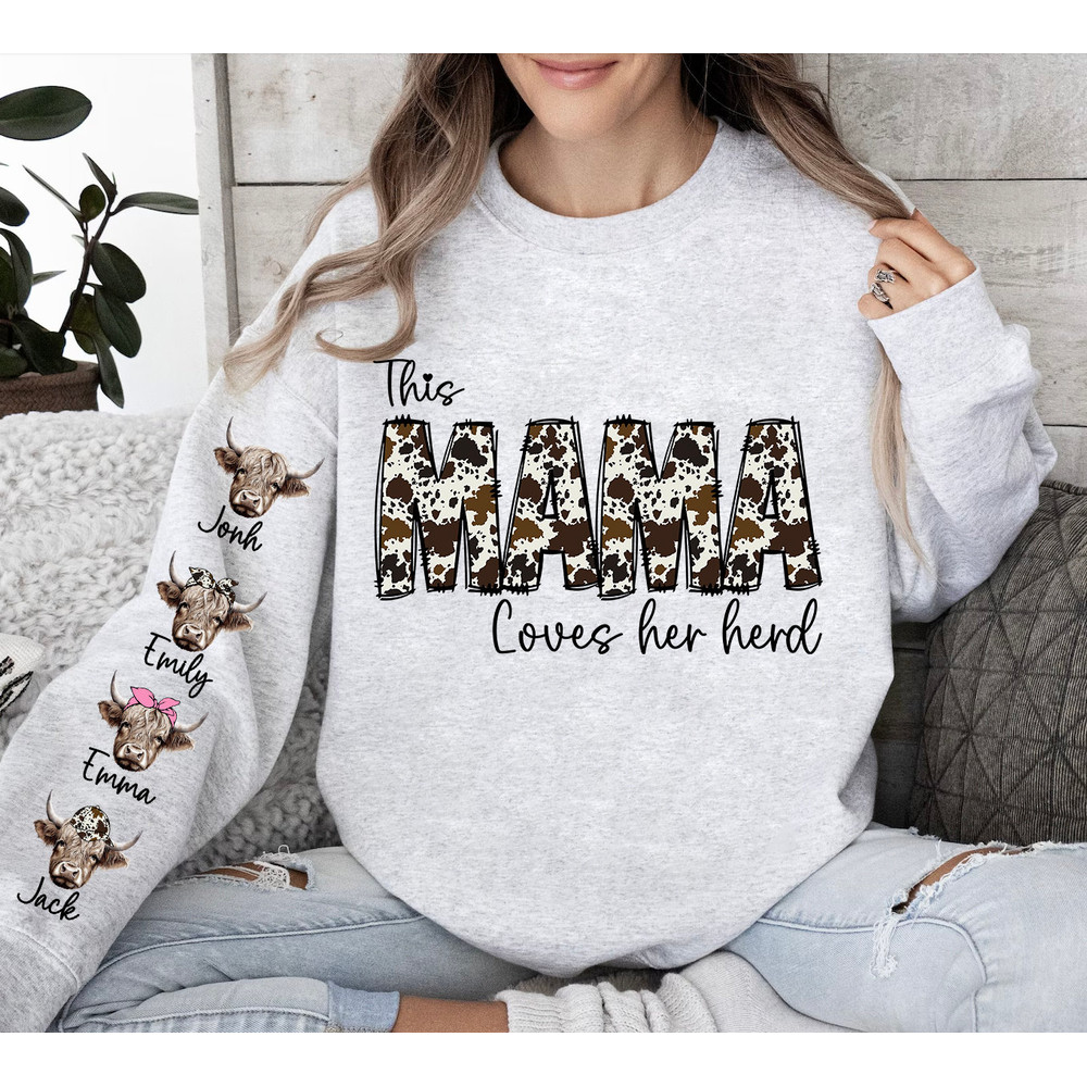 This MAMA wears her herds on her sleeve PNG, Custom Mama valentines day png, Cowhide Mama with highland cows, Valentine Mama png.jpg