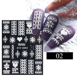 5D Nail Art Stickers Decals Embossed Christmas Tree Snowflakes