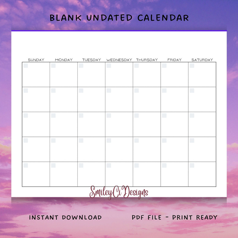 Cap 3 Styles Blank Month Calendar PDF Digital File Print Ready Printable Undated Monthly Yearly Planner.jpg