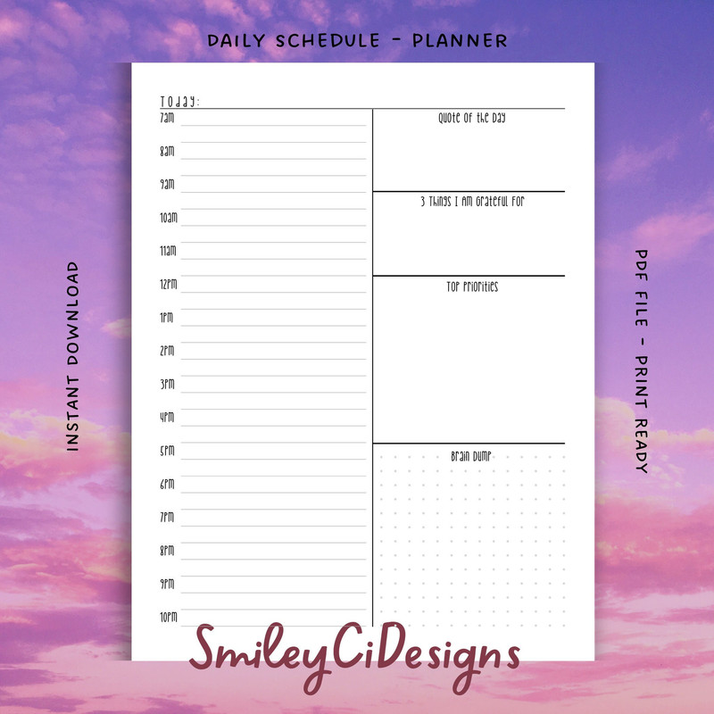 Cute  2 Styles  Hourly  Daily Schedule  Gratitude  Inspiration  PDF  Digital File  Printable  Blank  Task  To Do  Planner.jpg