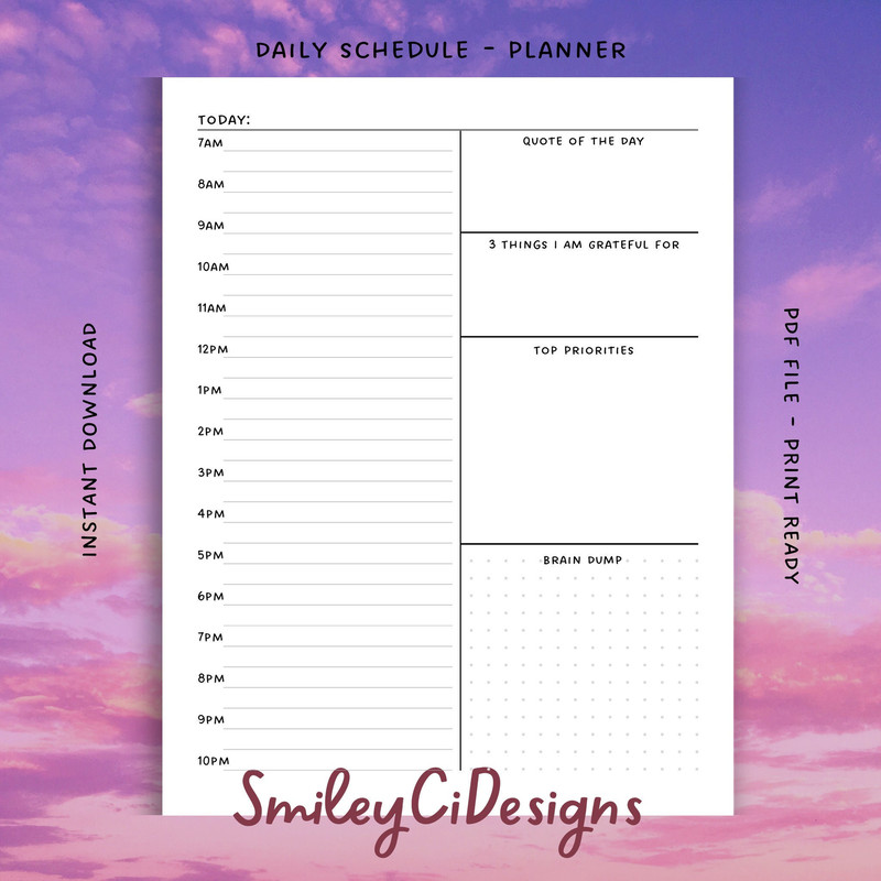 Plan  2 Styles  Hourly  Daily Schedule  Gratitude  Inspiration  PDF  Digital File  Printable  Blank  Task  To Do  Planner.jpg