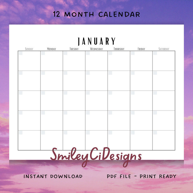 Tall 12 Month Calendar 2 Styles PDF Digital File Print Ready Printable Blank Undated Monthly Yearly Annual Planner.jpg