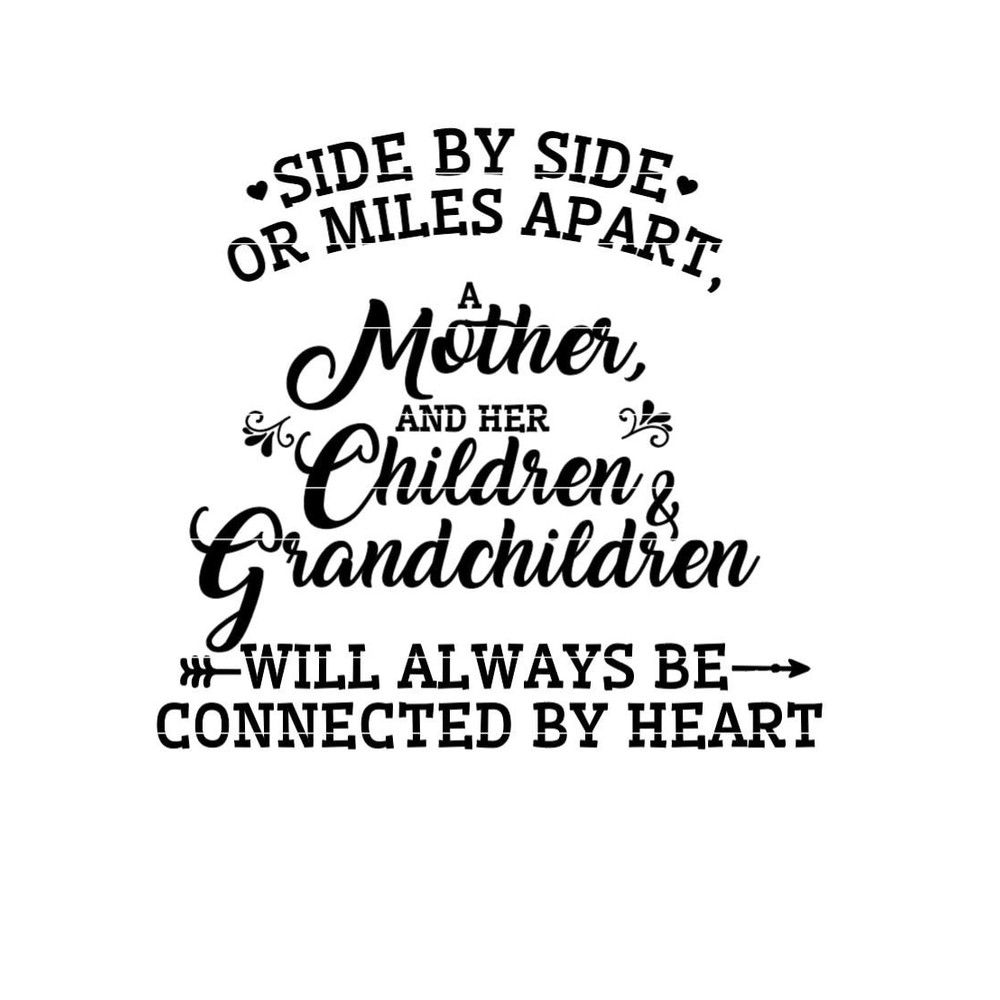 Side by side or miles apart a Mother, Children & Grandchildren will always be connected by heart svg, png, jpg, dxf. 1.jpg