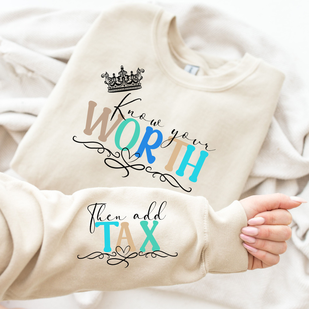 Know Your Worth Sleeve PNG Design, Motivational Sleeve shirt, Bold Statement PNG, Empowering Sweater Design, Girl Power Top, Self Worth Top 1.jpg