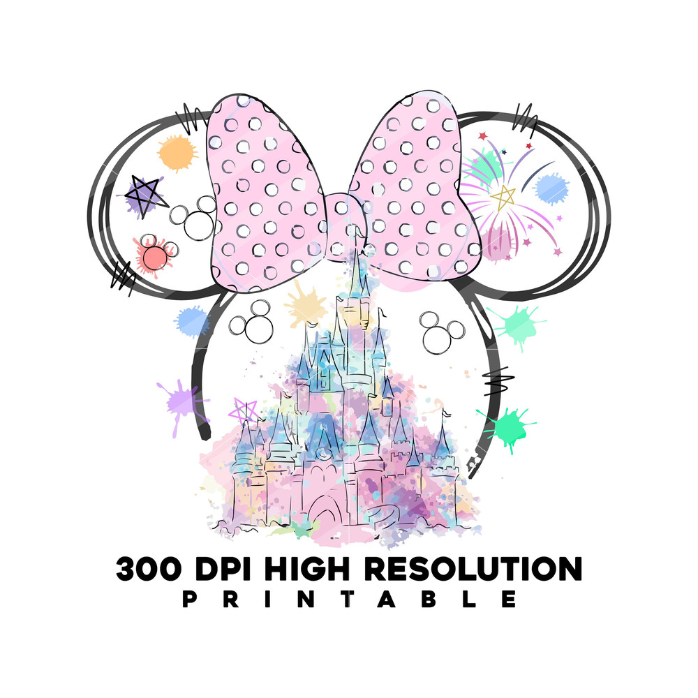 Watercolor PNG Castle Clipart, Watercolor Castle, Mouse Balloon, Mouse Castle Png, Magic Kingdom Png, Castle Sublimation, Printable Design.jpg