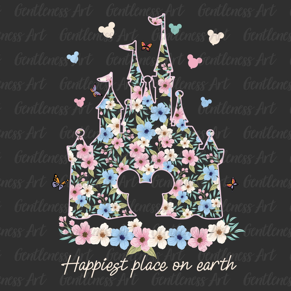 Magical Castle Floral Png, Vintage Kingdom, Happiest Place on Earth Png, Magic Kingdom Png, Floral Cute Gift.jpg