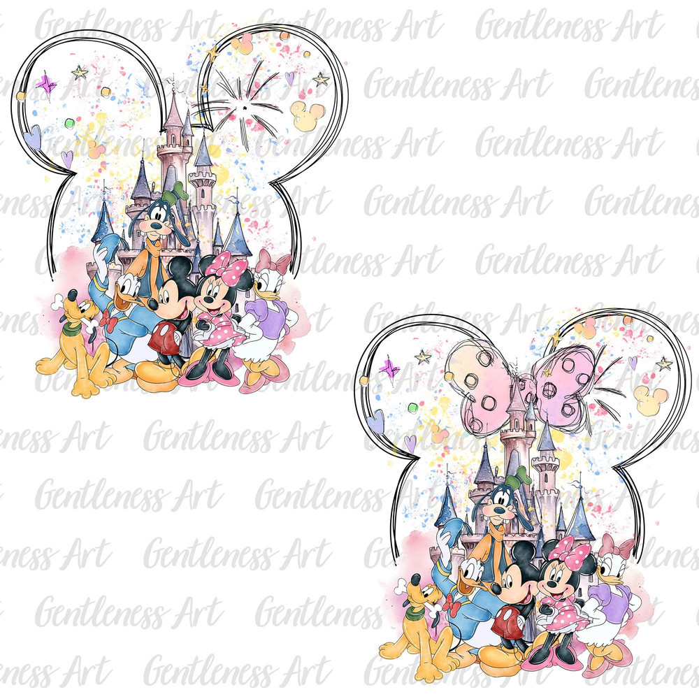 Watercolor Castle Png, Mouse Ear Castle Png, Retro Colorful Castle Png, Sublimation Design Png, Magic Kingdom Png, Instant Download.jpg