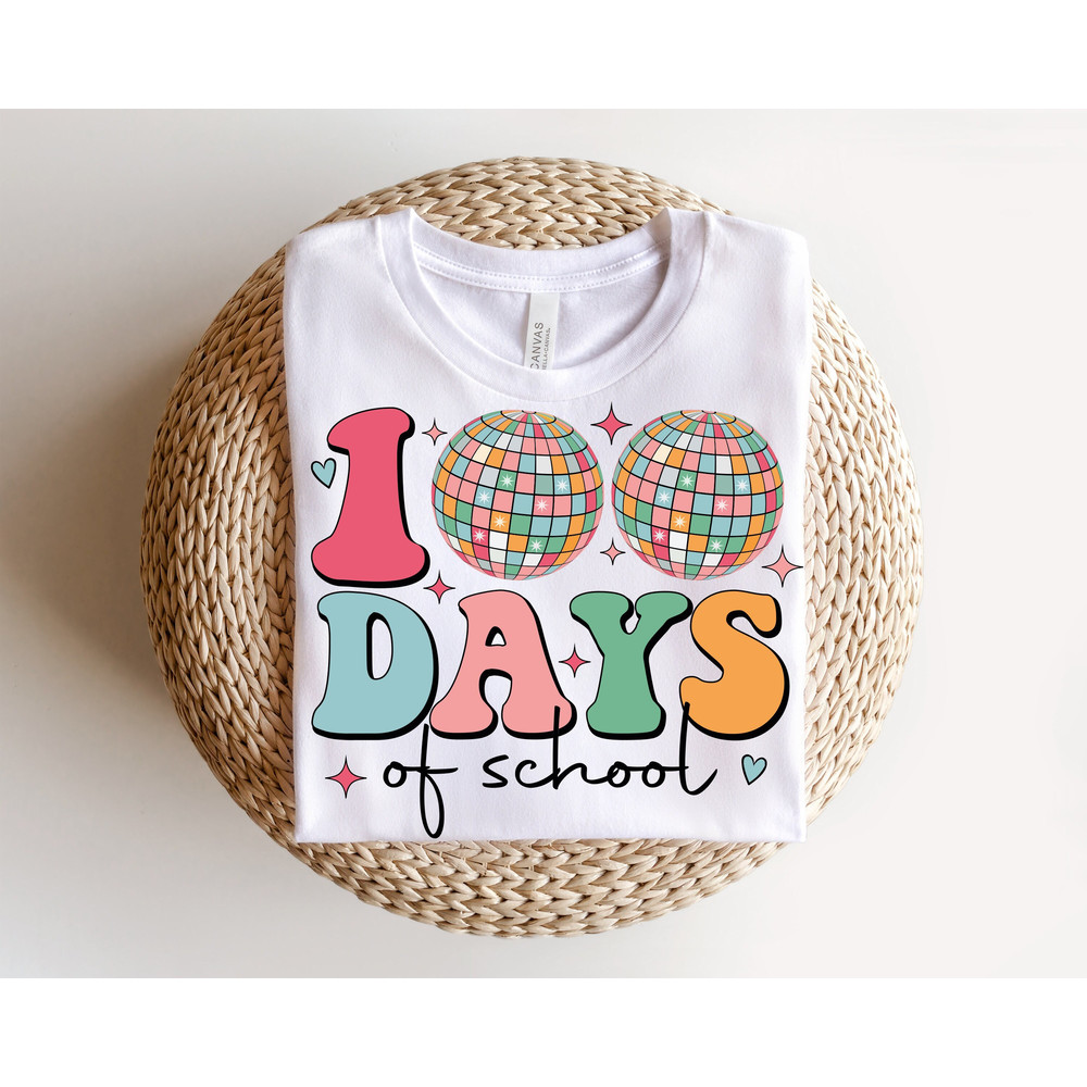 Disco Ball 100 days of school SVG, Groovy 100 days SVG, Retro 100 days Teacher Shirt, Sublimation PNG, Svg Files for Cricut.jpg