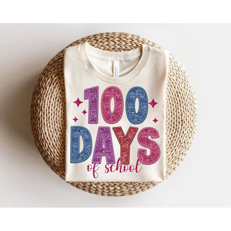 Happy 100 days of school PNG, Faux Sequins Glitter Sparkly Sublimation shirt design, Trendy 100 Days of School Digital download.jpg