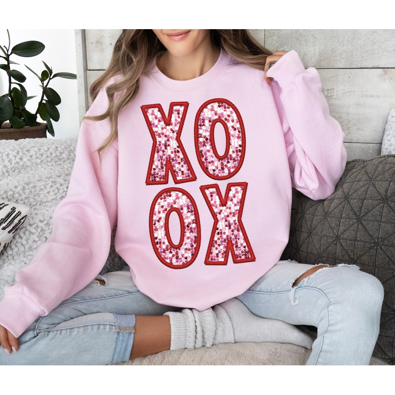 Pink XOXO Sparkly Faux Sequins Valentines Day Png, Cute Valentines Day Shirt Design, Trendy Valentines Day Png, Sublimation, Digital 1.jpg