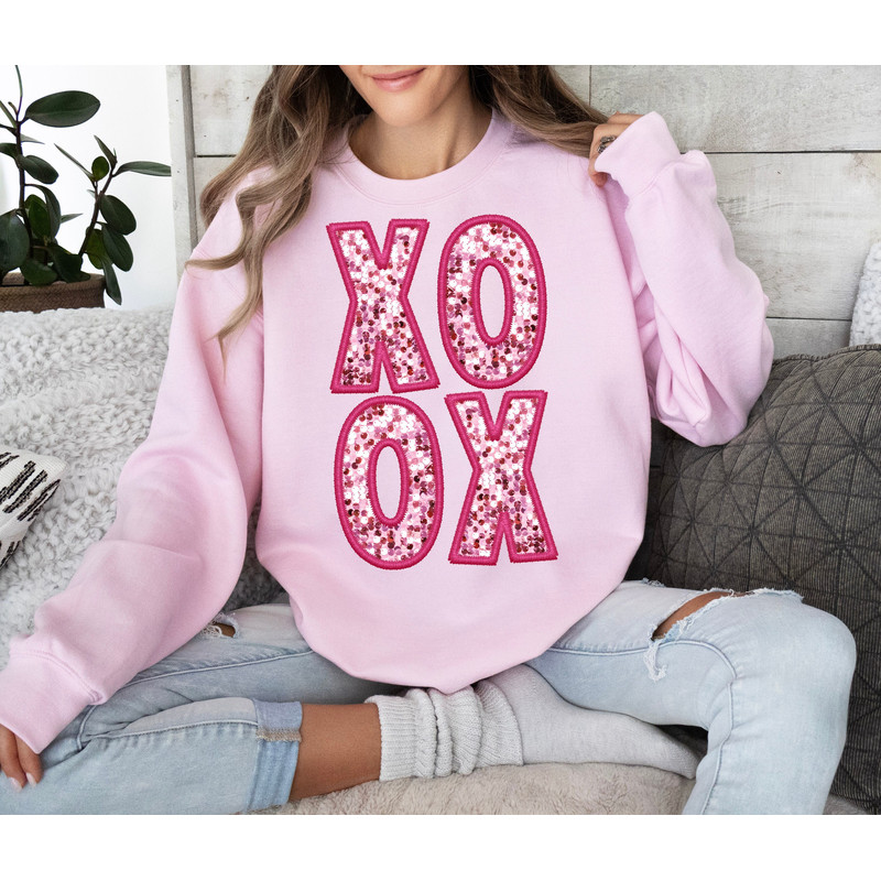 Pink XOXO Sparkly Faux Sequins Valentines Day Png, Cute Valentines Day Shirt Design, Trendy Valentines Day Png, Sublimation, Digital.jpg