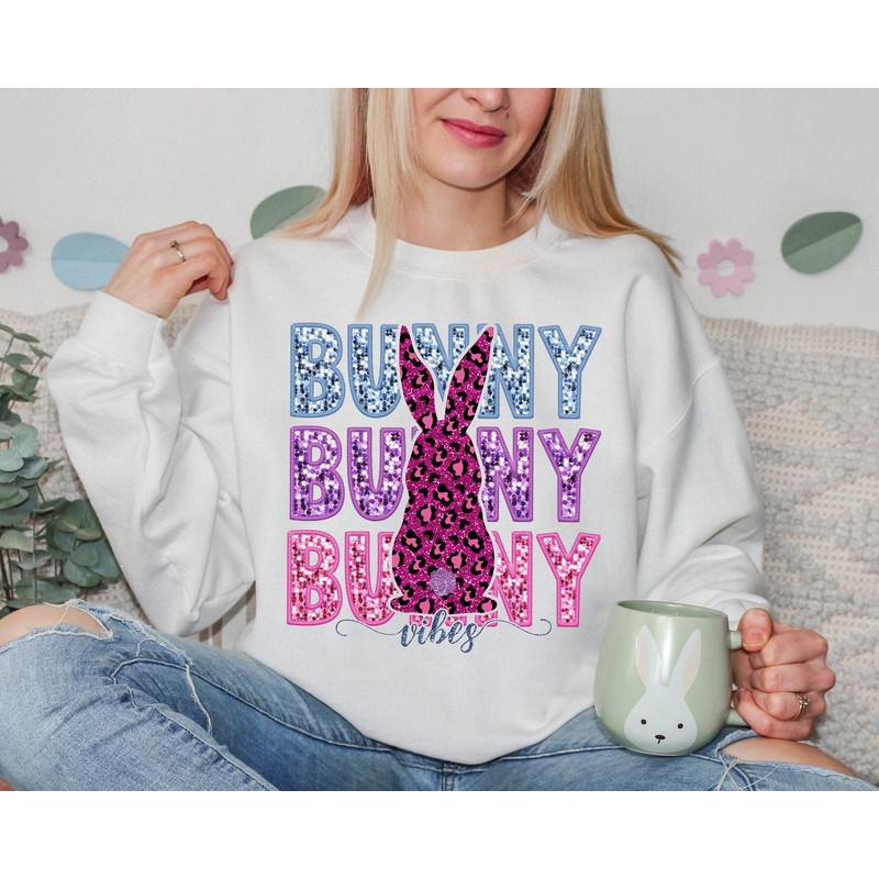 Trendy Easter, Bunny Vibes, Embroidery Faux Sequins, Leopard Easter Png, Cute Easter Day Design, Trendy Easter, Chenille Bunny Sublimation 1.jpg