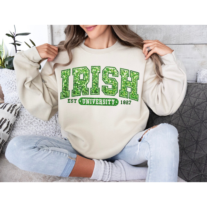 Trendy Irish University, Embroidery Sparkly, Faux Sequins, St. Patrick's Png, Cute St. Patty Day Shirt, Trendy St Patrick Day College.jpg