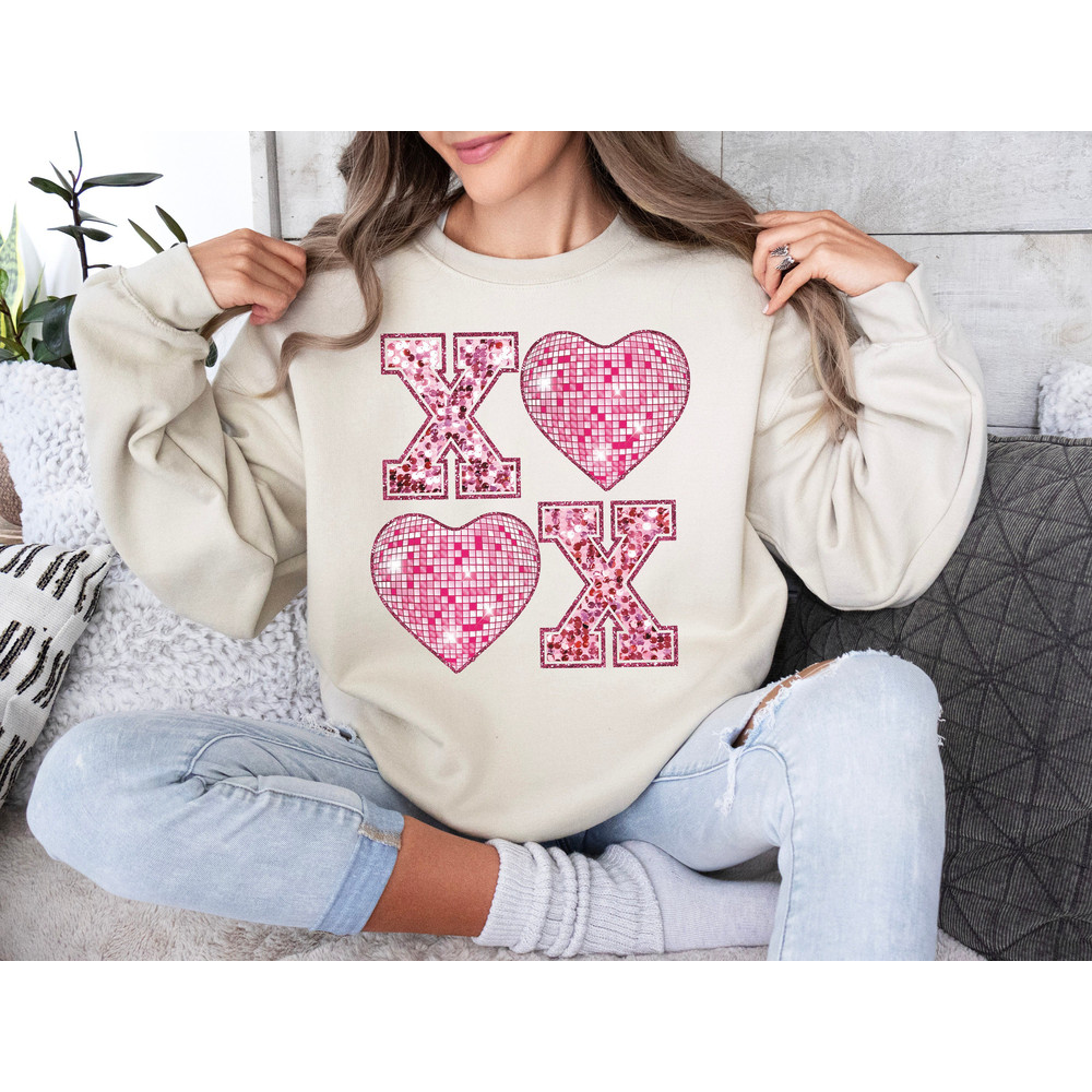 XOXO Faux Sequin PNG Disco Ball Valentine, Valentines Day Png, love png, Retro Valentines Png, Trendy Valentines Png, valentine shirt png.jpg