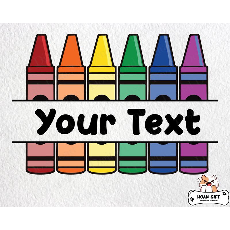 Crayon Name Frame Svg, Crayon Split Monogram Frame, Teacher Svg, School Svg, Back to School Svg, Custom Name, Gift for Teacher and Student.jpg