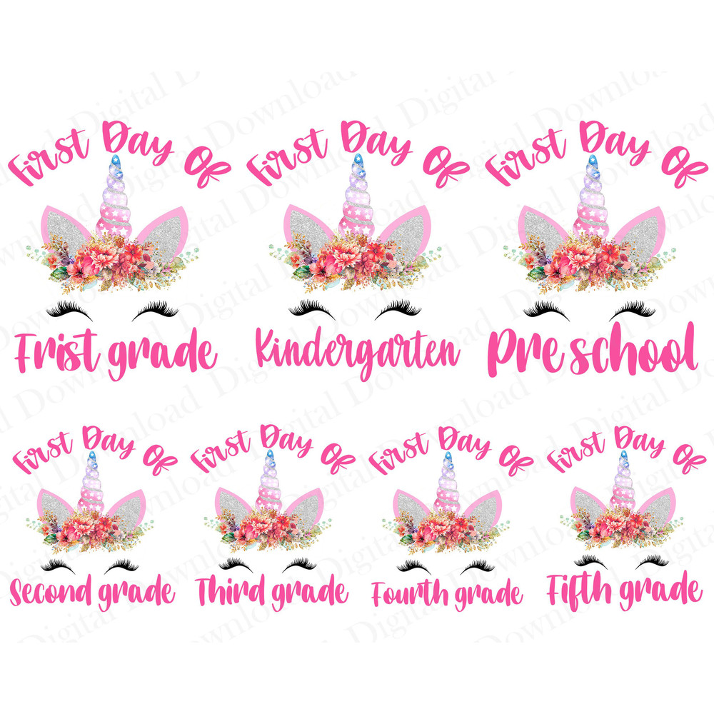 First Day of School Unicorn Png Bundle, Funny Unicorn Face Png, Back To School Png, Unicorn Lovers Girls, 1st 2nd 3rd 4th 5th Grade Png.jpg