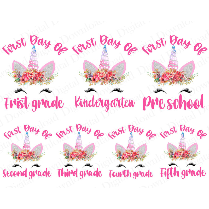 First Day of School Unicorn Png Bundle, Funny Unicorn Face Png, Back To School Png, Unicorn Lovers Girls, 1st 2nd 3rd 4th 5th Grade Png.jpg