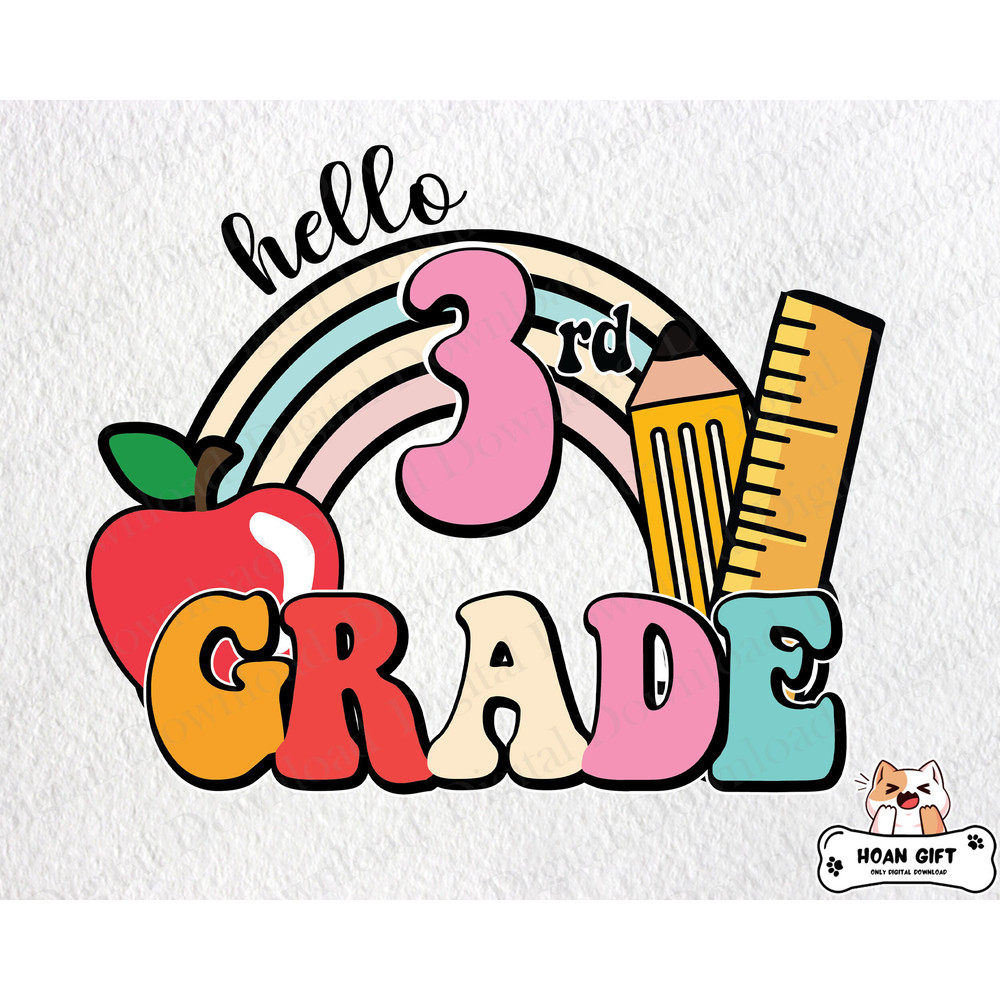 Hello 3rd Grade Png, Back To School Png, Happy First Day of School Png, Boho Rainbow Png, School Png, Third Grade Png, Teacher Png.jpg