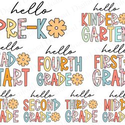 hello back to school png bundle, retro school png, first day of school png, hello middle grade, hello head start png, t