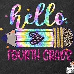 hello fourth grade pencil tie dye leopard png, back to school png, 1st day of school, 4th grade png, tie dye leopard pen
