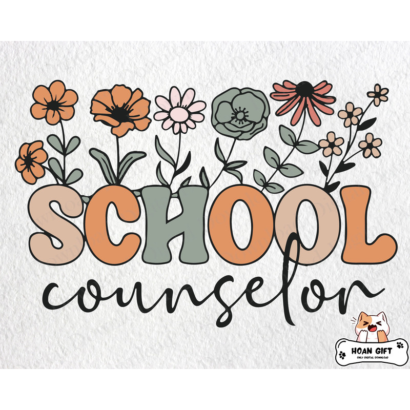 School Counselor Floral SVG, School Staff SVG, Counselor Gift, Back To School SVg, Teacher Gift, Retro Floral Svg for files Cricut.jpg