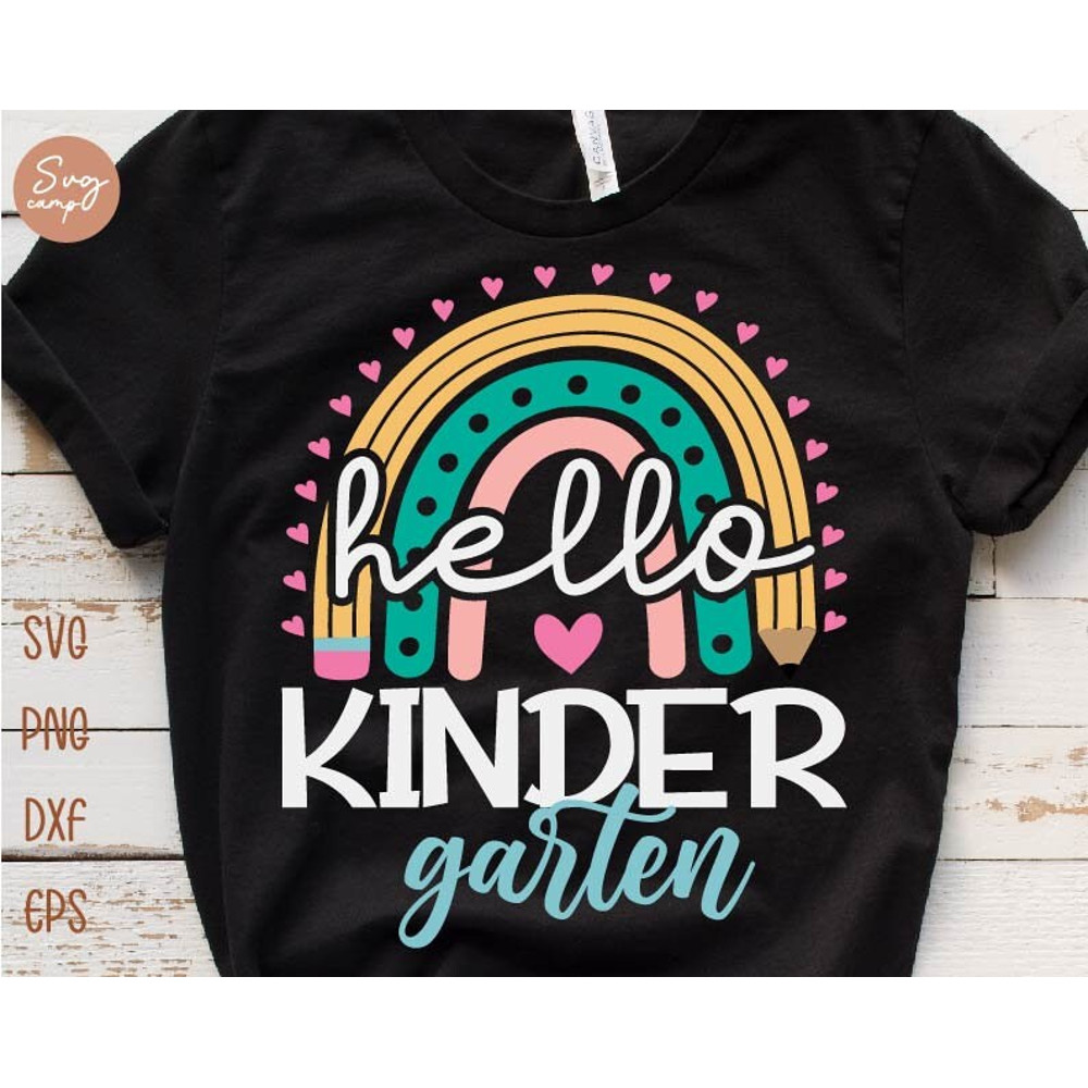 Hello Kindergarten Svg, First day of School Svg, School Rainbow Svg, Kindergarten Svg, Back To School Svg, Kids School Shirt Svg File.jpg