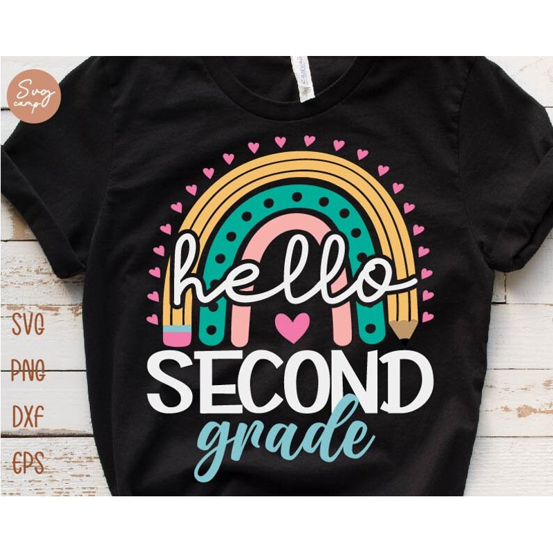 Hello Second Grade Svg, First day of School Svg, School Rainbow Svg, 2nd Grade Svg, Back To School Svg, Kids School Shirt Svg File.jpg