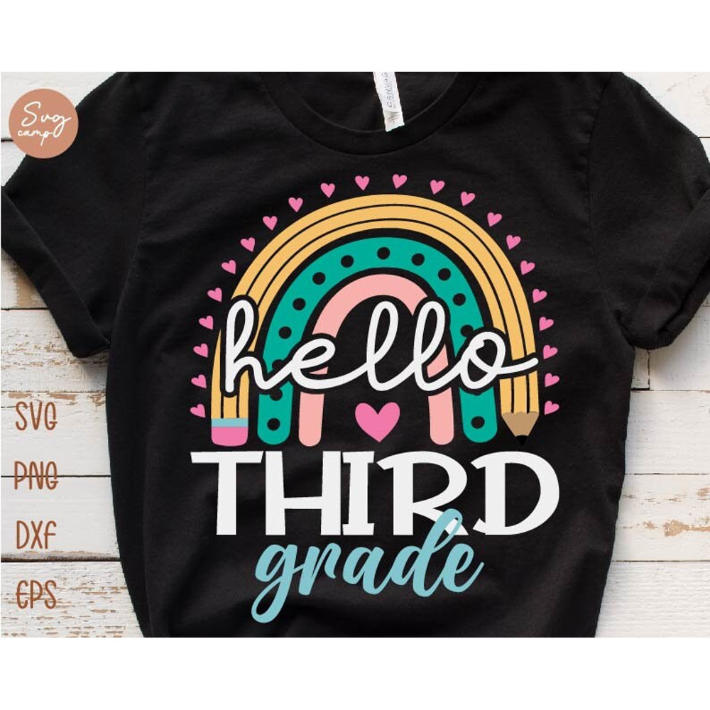 Hello Third Grade Svg, First day of School Svg, School Rainbow Svg, 3rd Grade Svg, Back To School Svg, Kids School Shirt Svg File.jpg